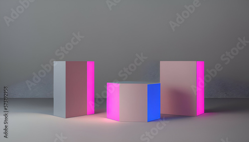 3d render abstract podium on white background. Gem stones pedestal for product design display. Isolated crystals. Empty showcase promotion mock up. Minimal blue transparent pink quartz round stage,,Ge