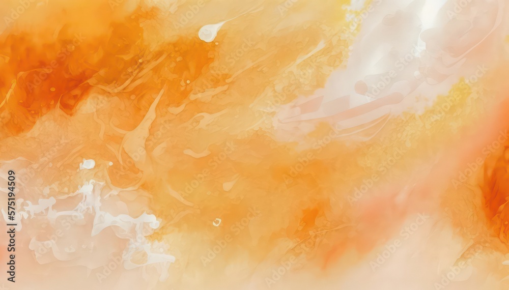 Bright abstract watercolor background. Orange paint on white paper. Orange and white watercolor wallpaper.