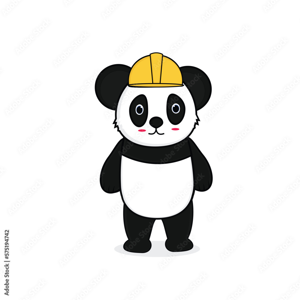 illustration of construction worker panda vector design
