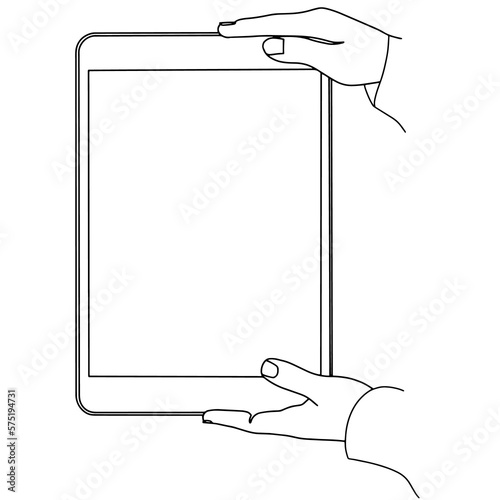 Hand tablet pc one continuous single line art drawing. Minimal art style. Tablet ipad continuous line art illustration.	