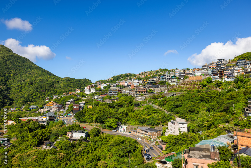 Top view Taiwan Jiufen village on the mountain