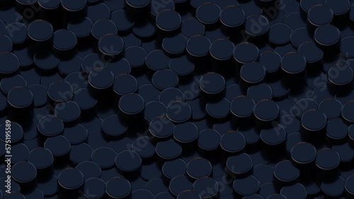 3D Futuristic circles dark black background Abstract geometric grid cylinder pattern.