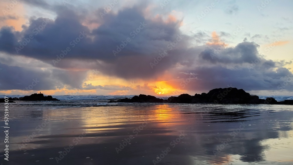 Sunset over Pacific Ocean Coast