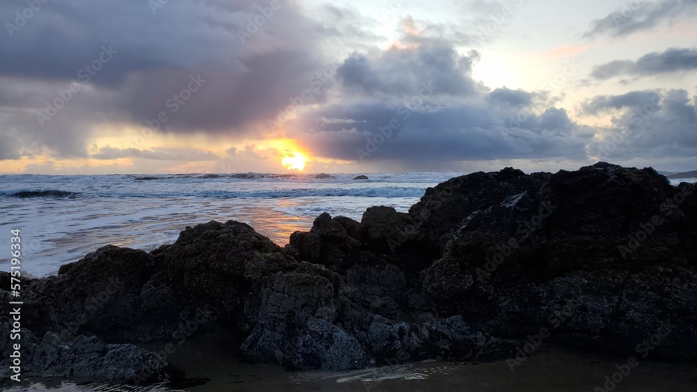 Sunset over Pacific Ocean Coast