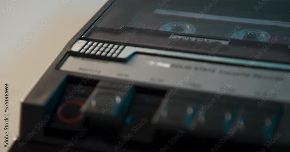 Cassette Recorder Being Engaged With Rack Focus To Reels Cassette Recorder Being Engaged With Rack Focus To Reels