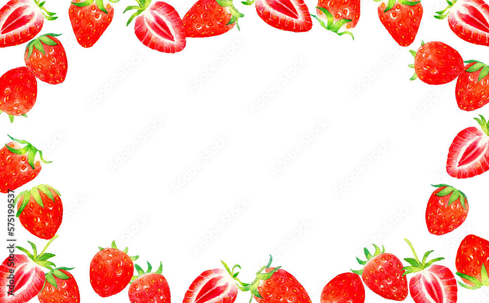 苺の果実の背景　フルーツの手描き水彩イラスト素材