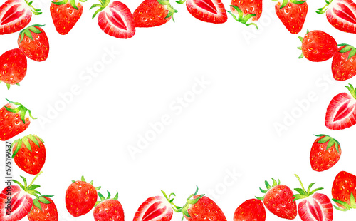 Fototapeta Naklejka Na Ścianę i Meble -  苺の果実の背景　フルーツの手描き水彩イラスト素材