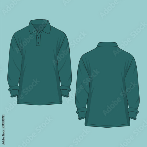 Polo T-shirt Long Sleeve Mockup Vector Image and Illustration