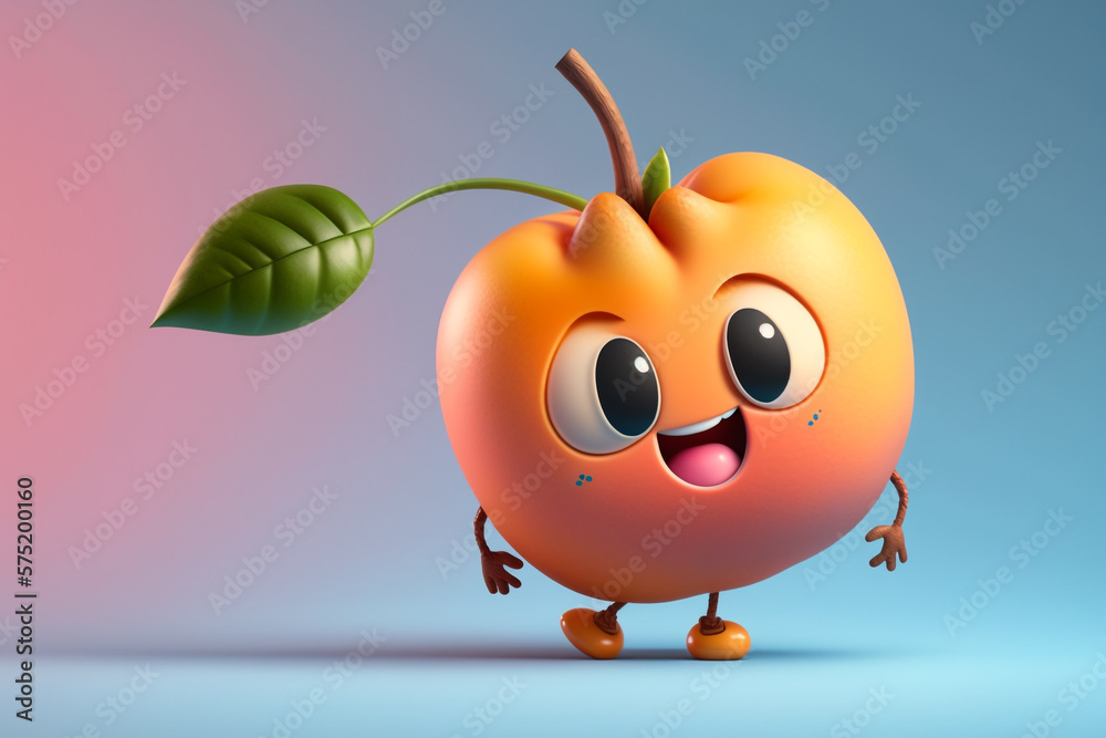 3D render cute and happy peach cartoon character. Generative AI