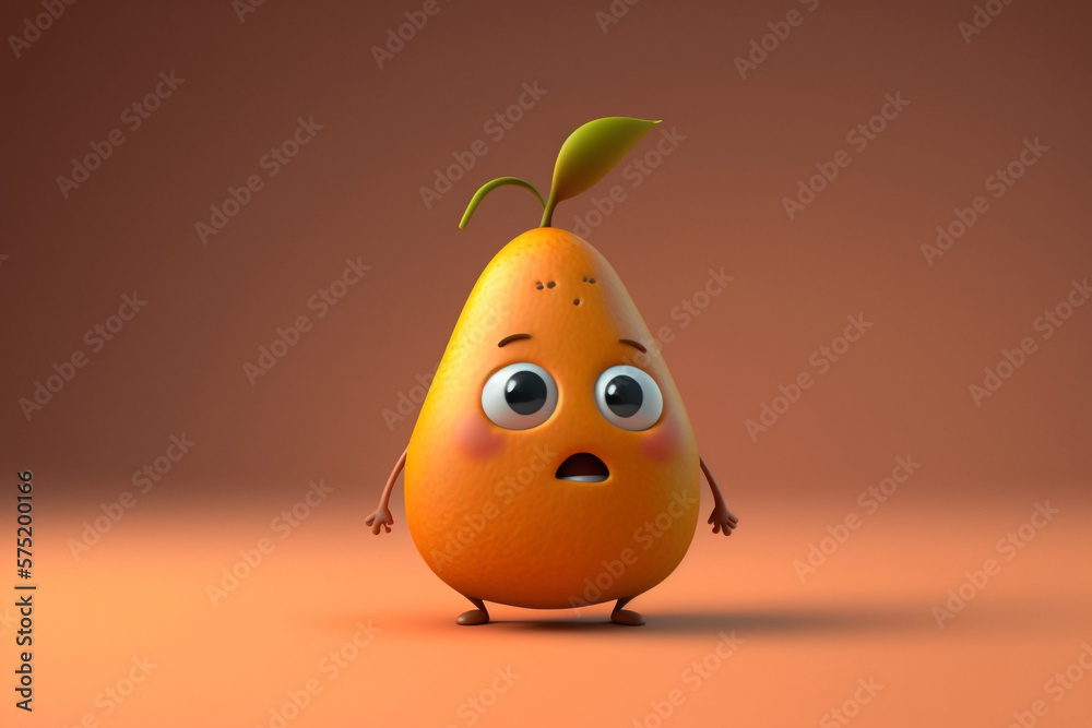 Obraz premium 3D render cute and happy mango cartoon character. Generative AI