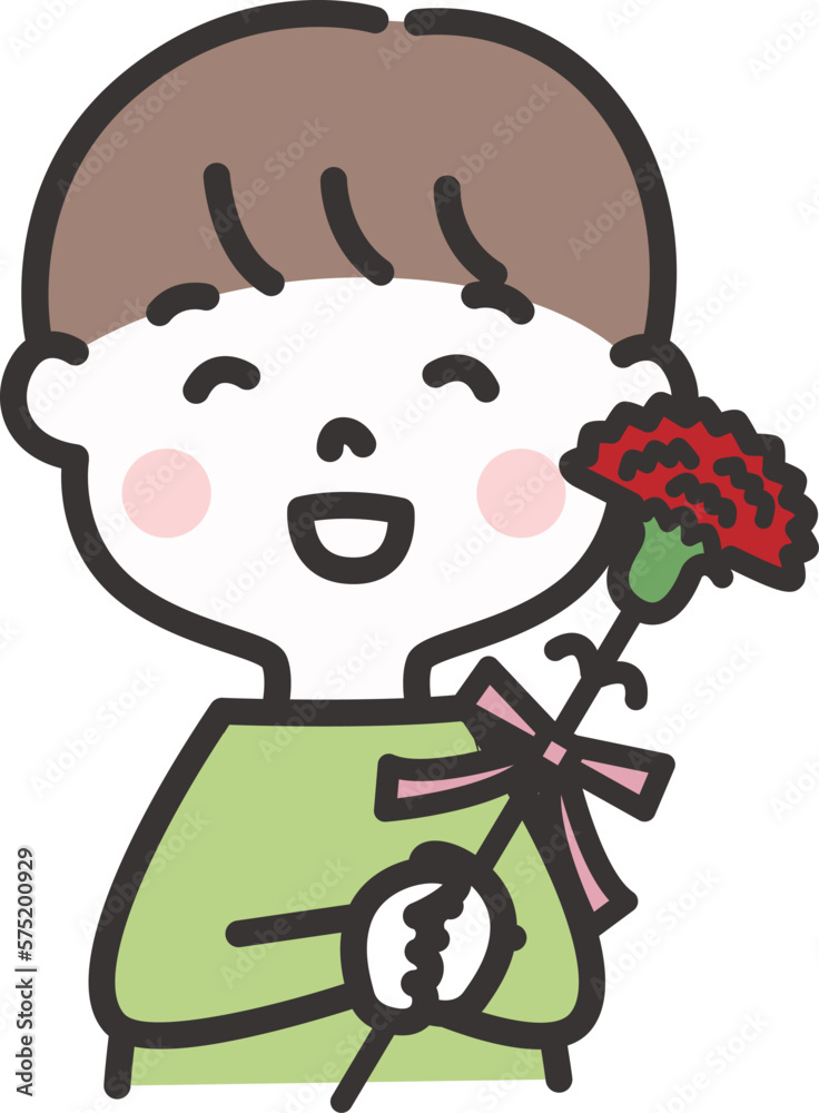 カーネーションを持つ男の子 母の日のイラスト カーネーションを持つ男の子 母の日のイラスト