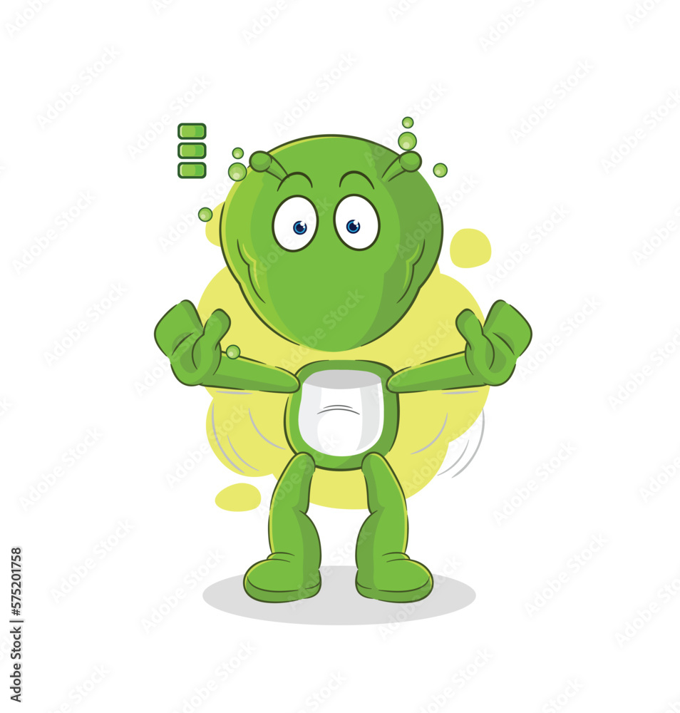 alien full battery character. cartoon mascot vector