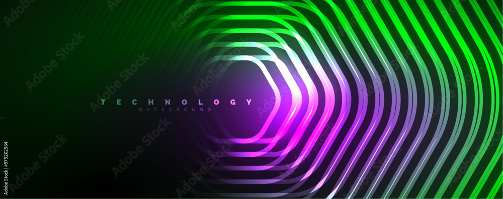 Fototapeta premium Techno shiny hexagons abstract background, technology energy space light concept, abstract background wallpaper design