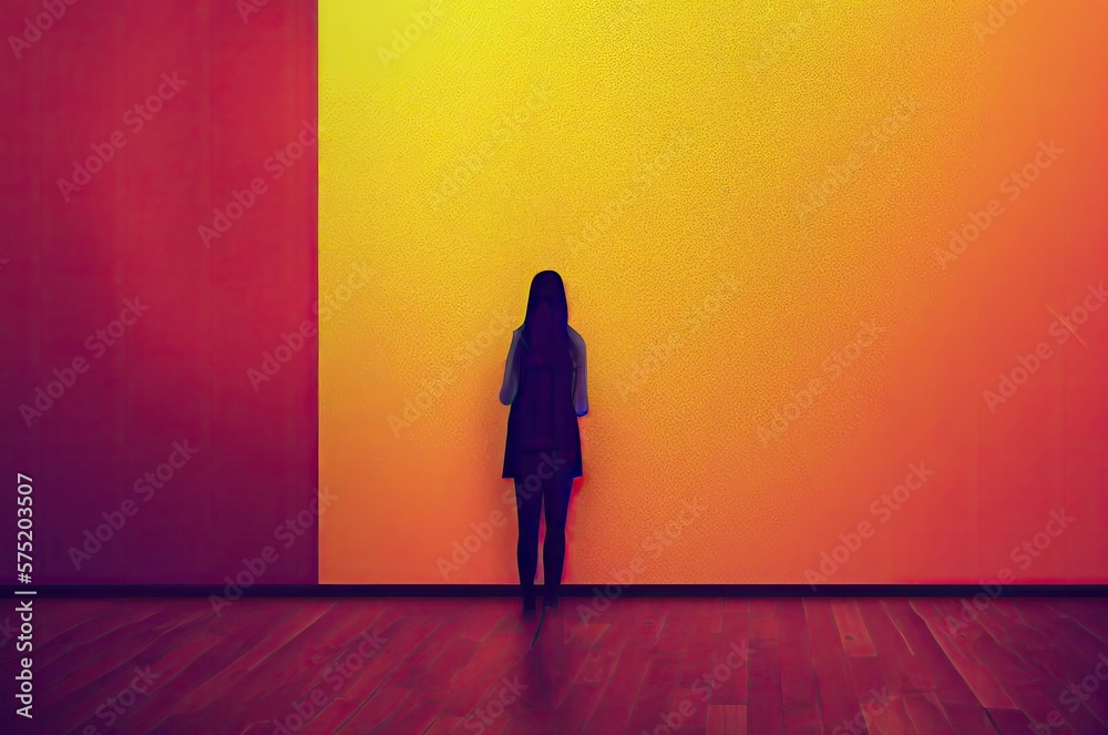 Woman Standing On Orange Wall Generative AI