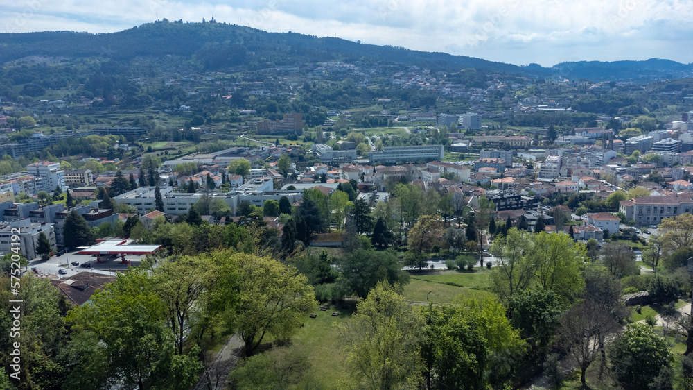Madrid, Spain. April 17, 2022: Panoramic landscape of Guimarães with beautiful blue sky. Portugal. Madrid, Spain. April 17, 2022: Panoramic landscape of Guimarães with beautiful blue sky. Portugal.