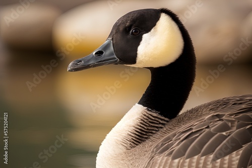 Photo Image of a Canadian geese in closeup on a harbor Generative AI