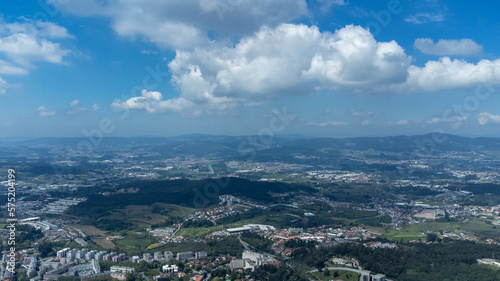 Madrid, Spain. April 17, 2022: Panoramic landscape of Guimarães with beautiful blue sky. Portugal.