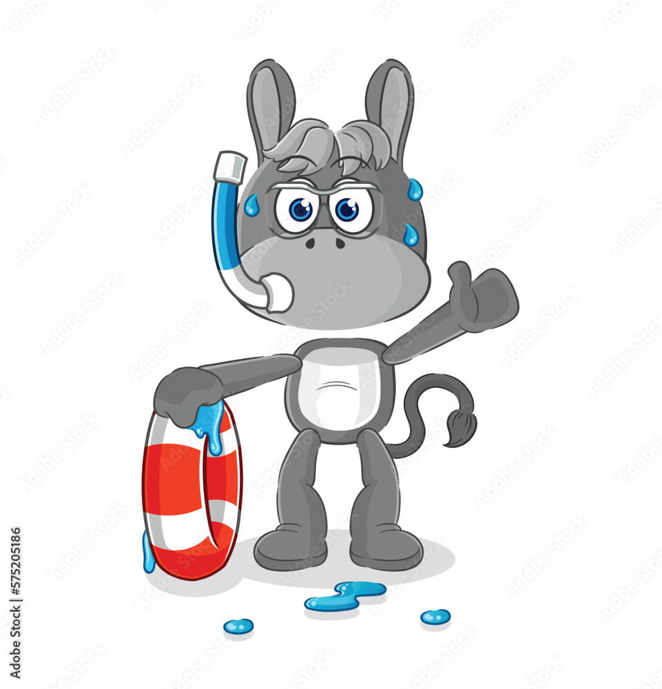 donkey swimmer with buoy mascot. cartoon vector donkey swimmer with buoy mascot. cartoon vector
