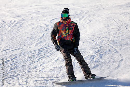 Snowboarder at Grandvalira station in Andorra