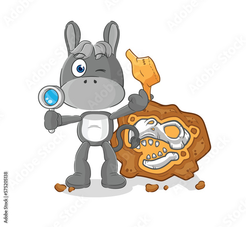 donkey archaeologists with fossils mascot. cartoon vector