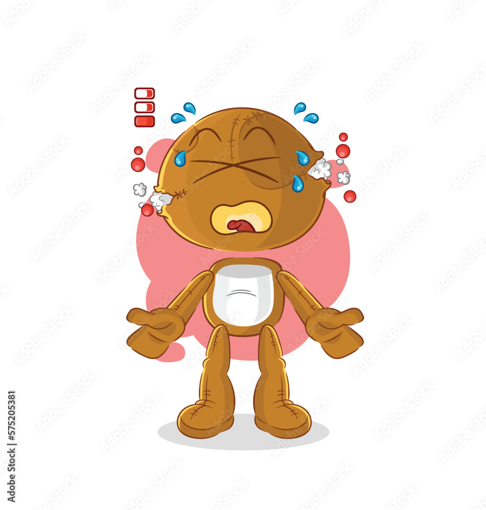 Fototapeta premium sack doll low battery mascot. cartoon vector