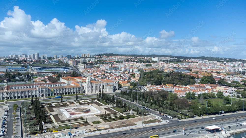 Lisbon, Portugal. April 11, 2022: Natural landscape with blue sky and view of the Tagus River.