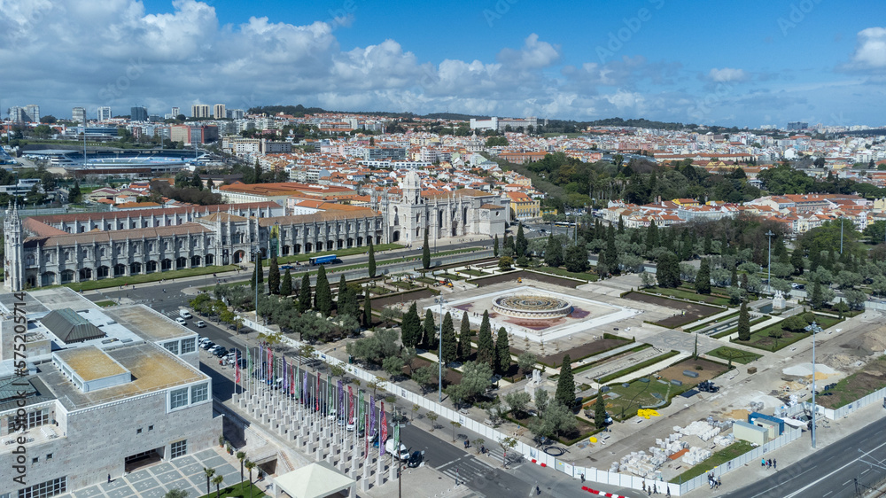 Lisbon, Portugal. April 11, 2022: Natural landscape with blue sky and view of the Tagus River.