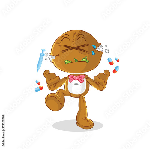 sack doll drug overdose. cartoon illustration