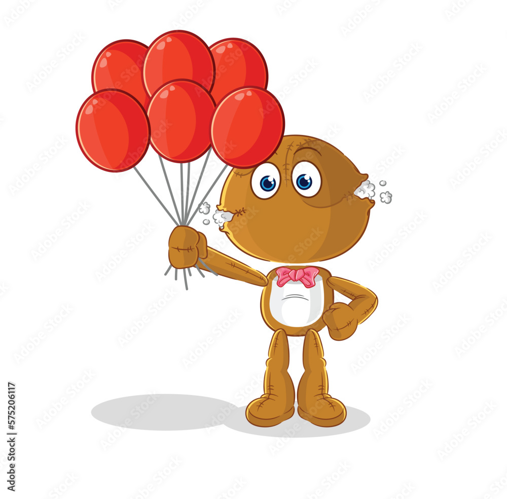 Fototapeta premium sack doll clown with balloons vector. cartoon character