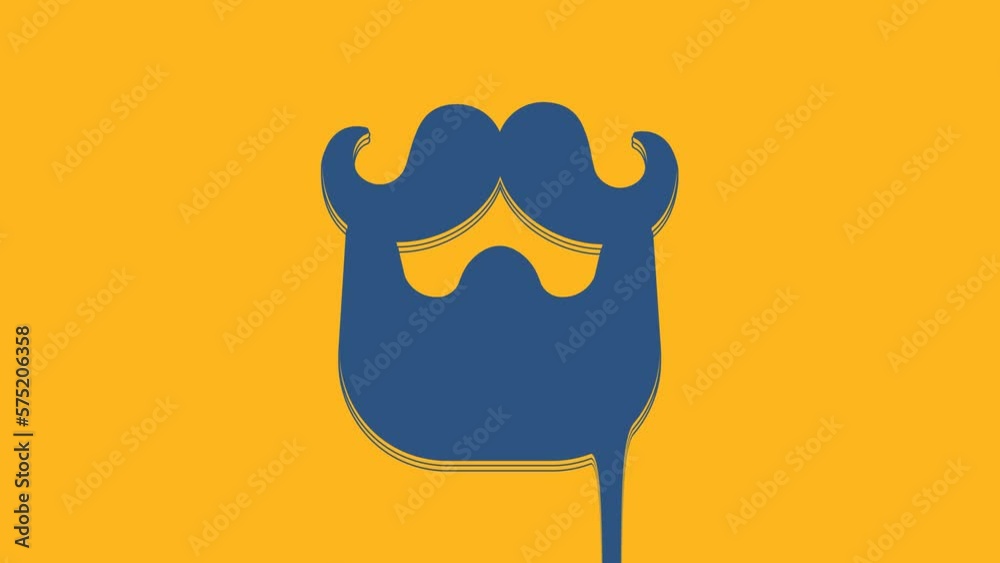 Blue Mustache and beard icon isolated on orange background. Barbershop symbol. Facial hair style. 4K Video motion graphic animation Blue Mustache and beard icon isolated on orange background. Barbershop symbol. Facial hair style. 4K Video motion graphic animation