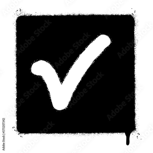 Spray Painted Graffiti sign "yes" Sprayed isolated with a white background. graffiti tick mark approved Icon with over spray in black over white.