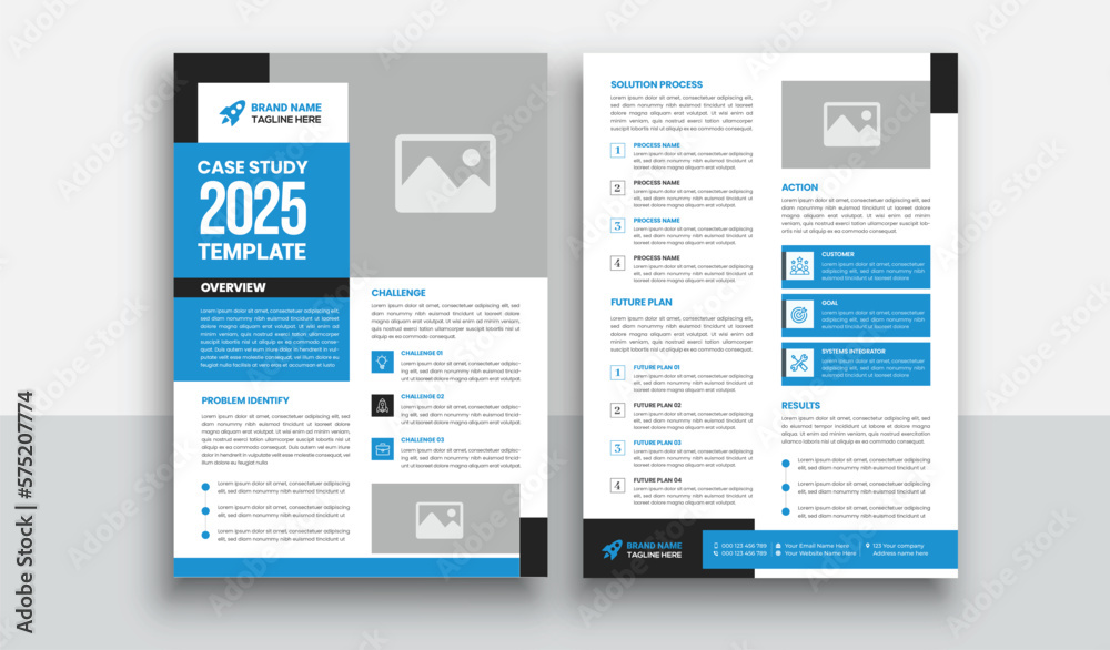 Case study template with Blue layout | Business Case Study Booklet | Double Side Flyer