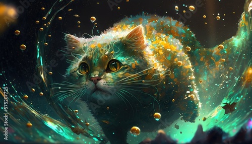 cat in uderwater illustration by generative AI photo