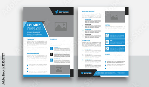 Case study template with Blue layout | Business Case Study Booklet | Double Side Flyer