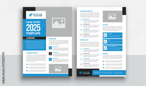 Case study template with Blue layout | Business Case Study Booklet | Double Side Flyer