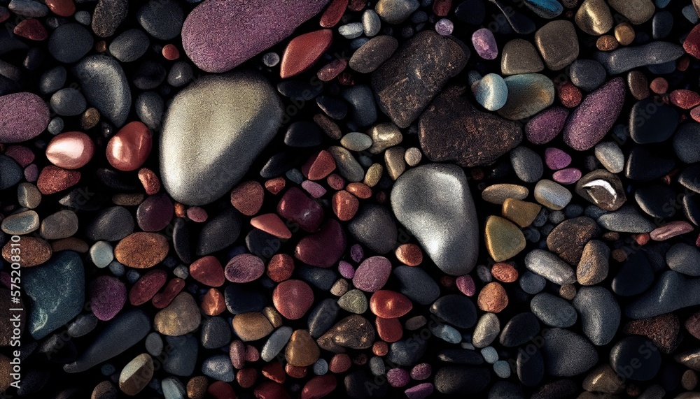 Sparkling rocks and pebbles viewed from above, generative ai Sparkling rocks and pebbles viewed from above, generative ai