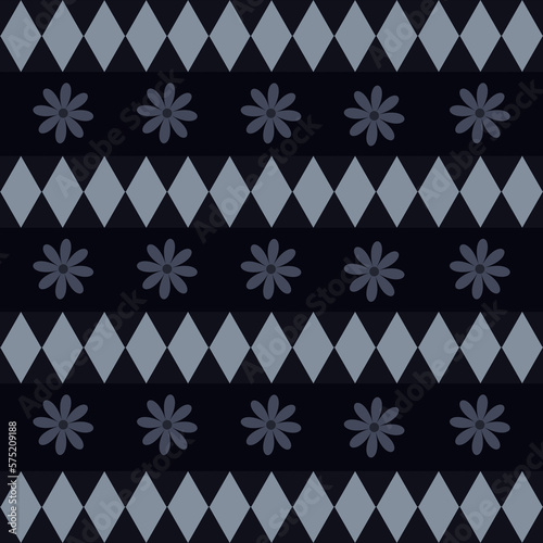 seamless pattern with grey diamond shape and grey flower on black background for cloth pattern ,fabric, pillow case,floor tiles,wallpaper ,curtain,tiles pattern, home decorating design,art design 