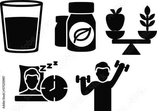 Set of healthy lifestyle solid fill icons