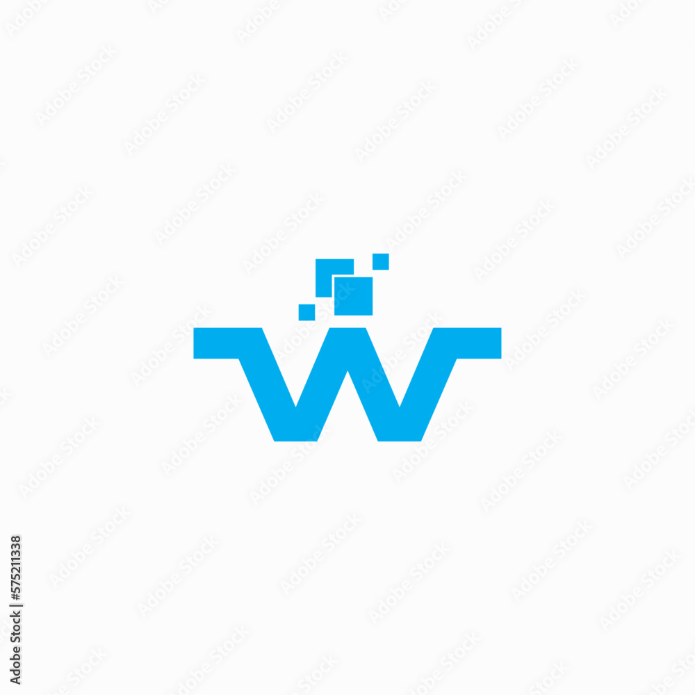 Obraz premium Letter W digital pixel tech logo vector image