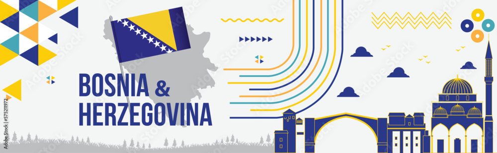 Bosnia and Herzegovina Independence day Banner Design with Bosnia Flag