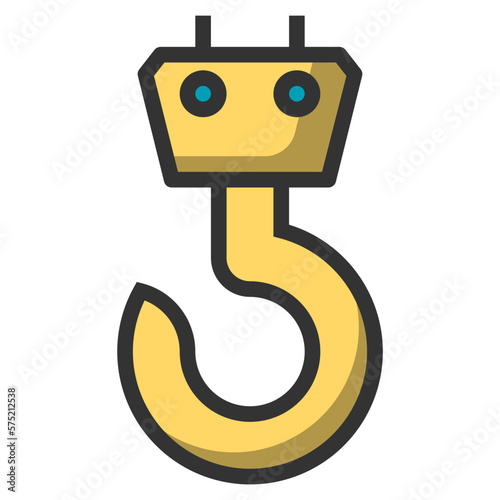 Simple crane hook filled outline icon, weight nad lift tool related concept on the white background