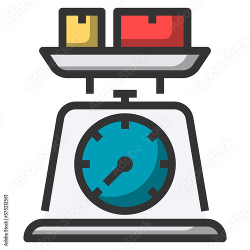 Simple scale filled outline icon, balance and heaviness and drop related concept on the white background