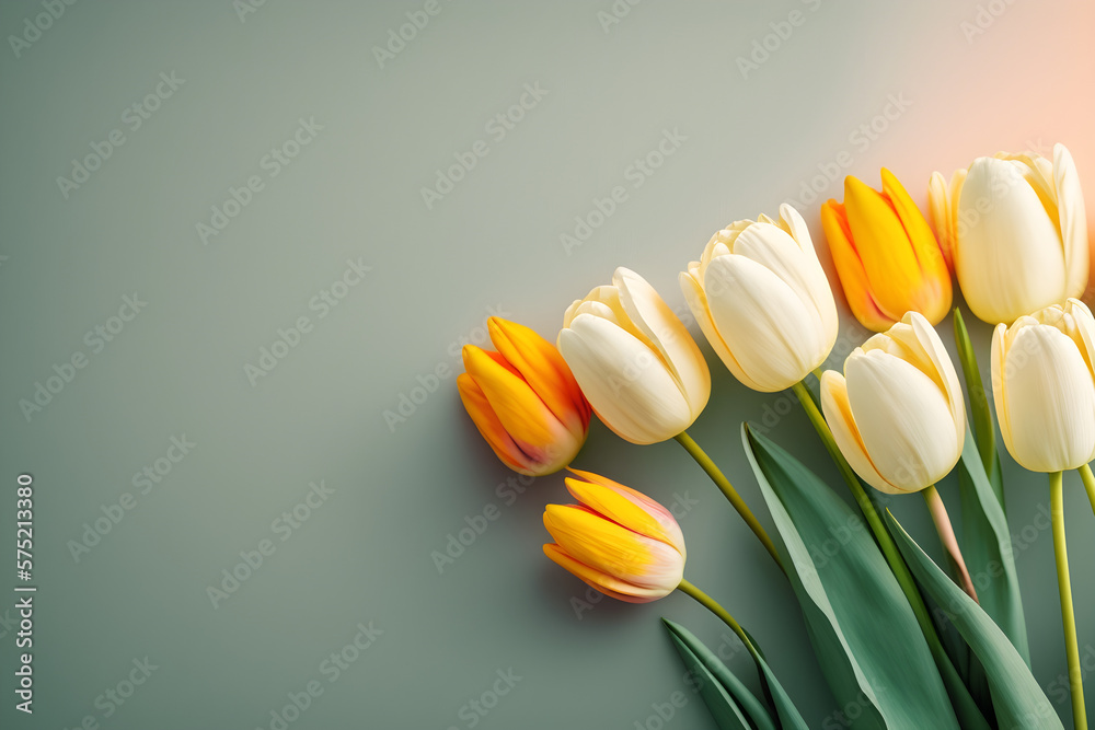 Naklejka premium Tulip Time: Gorgeous Blooms on a Beautiful Tabletop