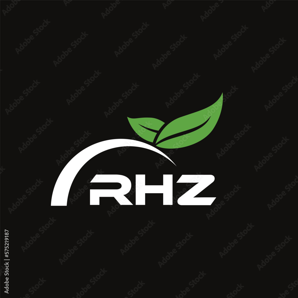 Fototapeta premium RHZ letter nature logo design on black background. RHZ creative initials letter leaf logo concept. RHZ letter design.