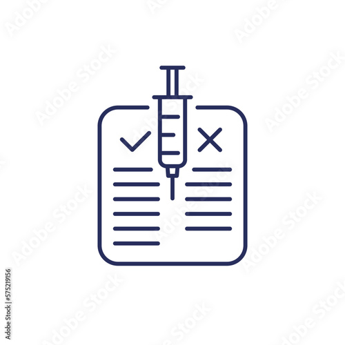 Pros and cons of vaccine line icon with a syringe