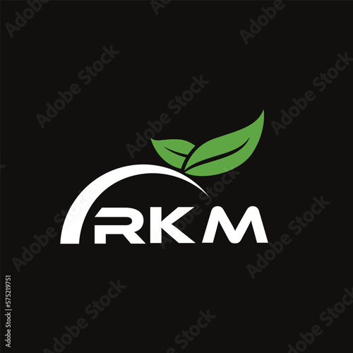 RKM letter nature logo design on black background. RKM creative initials letter leaf logo concept. RKM letter design.