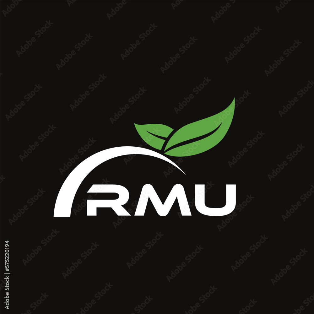 Fototapeta premium RMU letter nature logo design on black background. RMU creative initials letter leaf logo concept. RMU letter design.