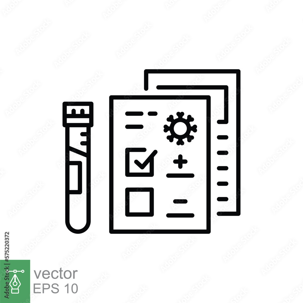 Covid test line icon. Simple outline style. Positive corona virus result, negative, rapid, plasma, research, medical concept. Vector illustration isolated on white background. EPS 10. Covid test line icon. Simple outline style. Positive corona virus result, negative, rapid, plasma, research, medical concept. Vector illustration isolated on white background. EPS 10.