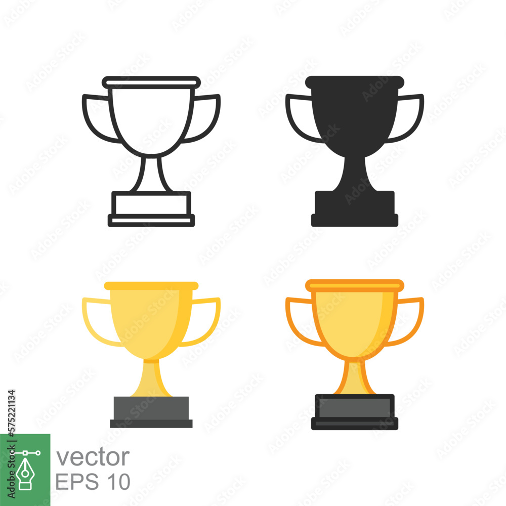 Trophy icon in different style. Line, solid, flat, filled outline symbol for design. Winner, award, cup, champ, contest, prize, won concept. Vector illustration isolated on white background. EPS 10. Trophy icon in different style. Line, solid, flat, filled outline symbol for design. Winner, award, cup, champ, contest, prize, won concept. Vector illustration isolated on white background. EPS 10.