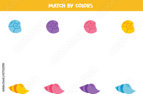 Color matching game for preschool kids. Match seashells by colors.